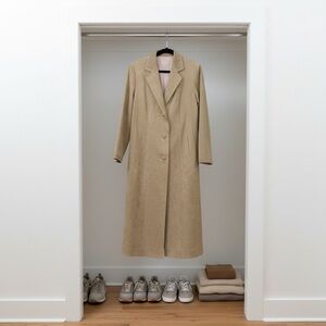 Vintage Tan Faux Suede Tie-Waist Button-Up Coat